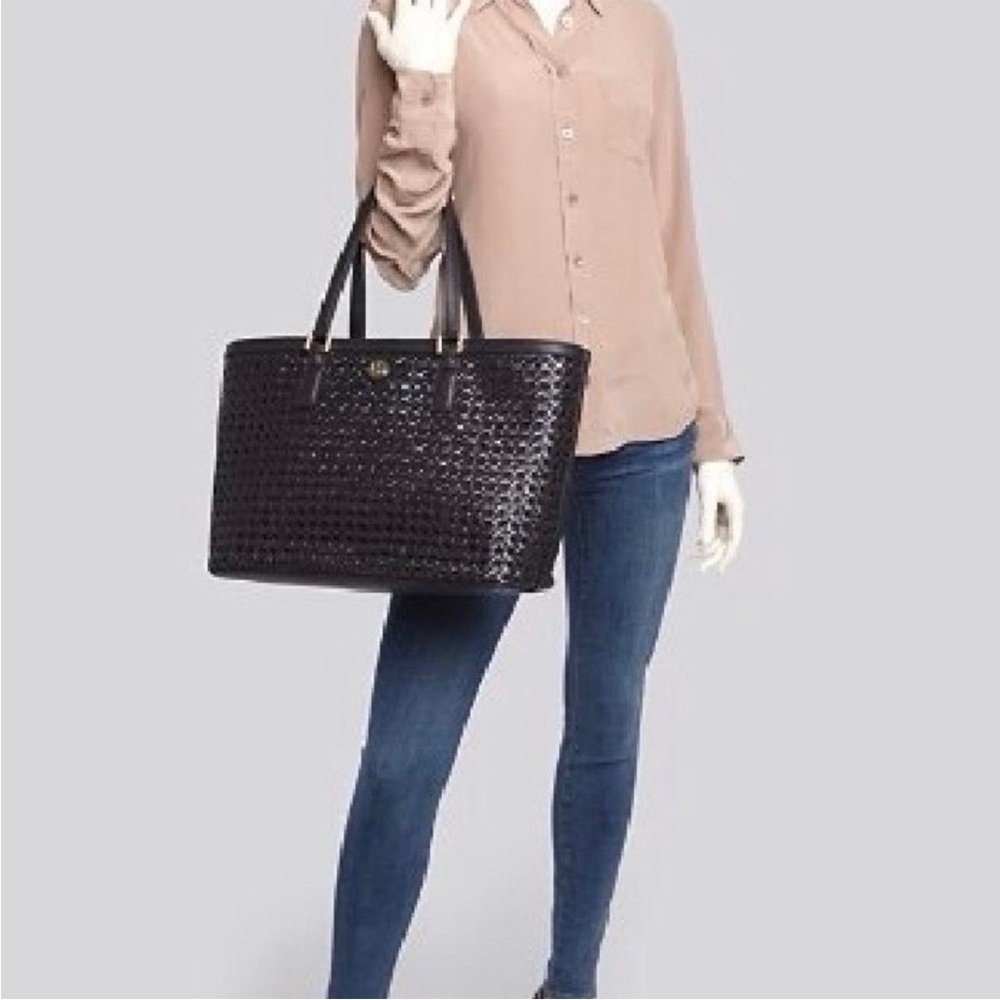 TORY BURCH Robinson Basket Weave Large Tote Bag, Black